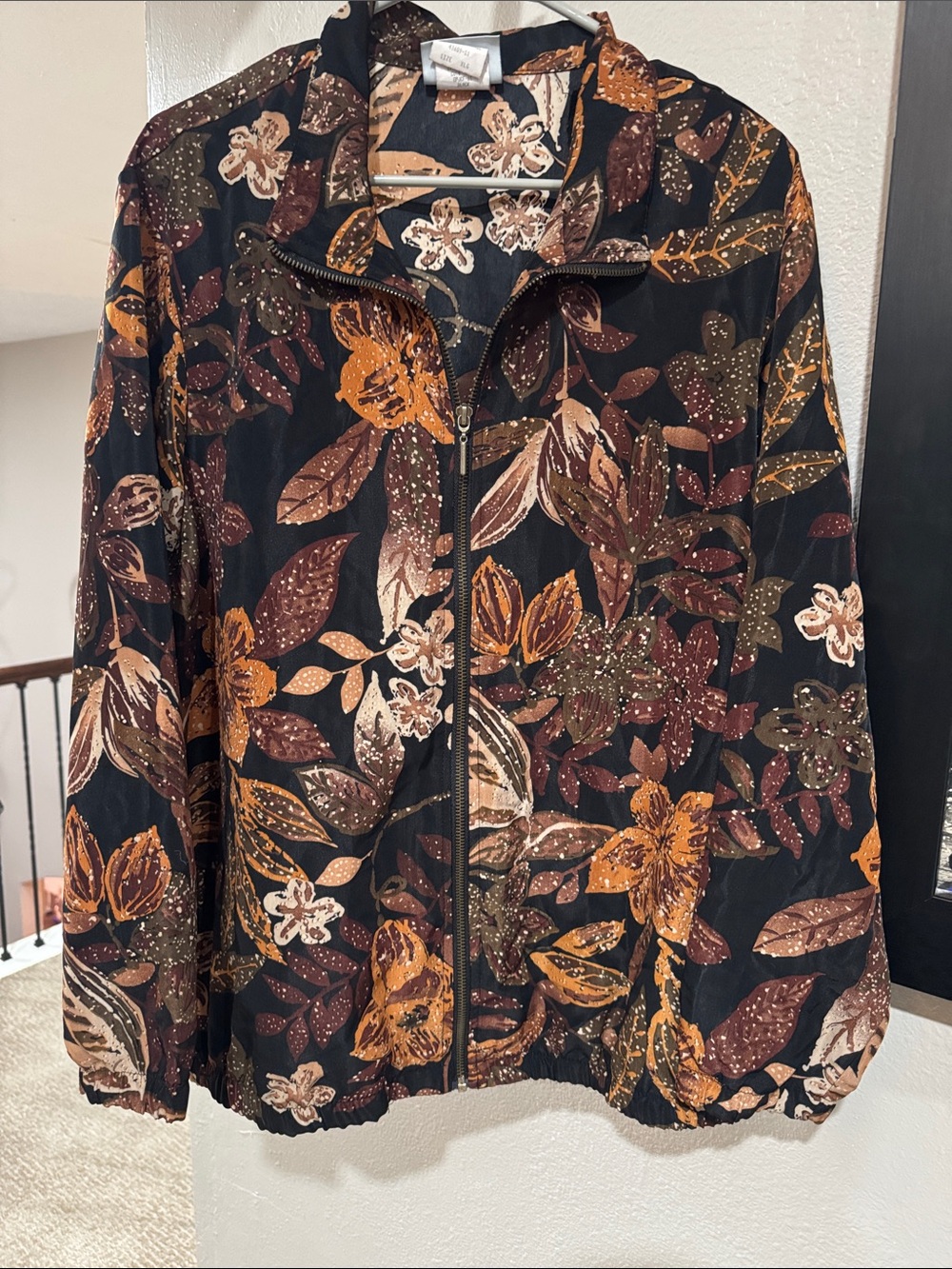 Floral-Print Jacket with Brown and Tan Leaves